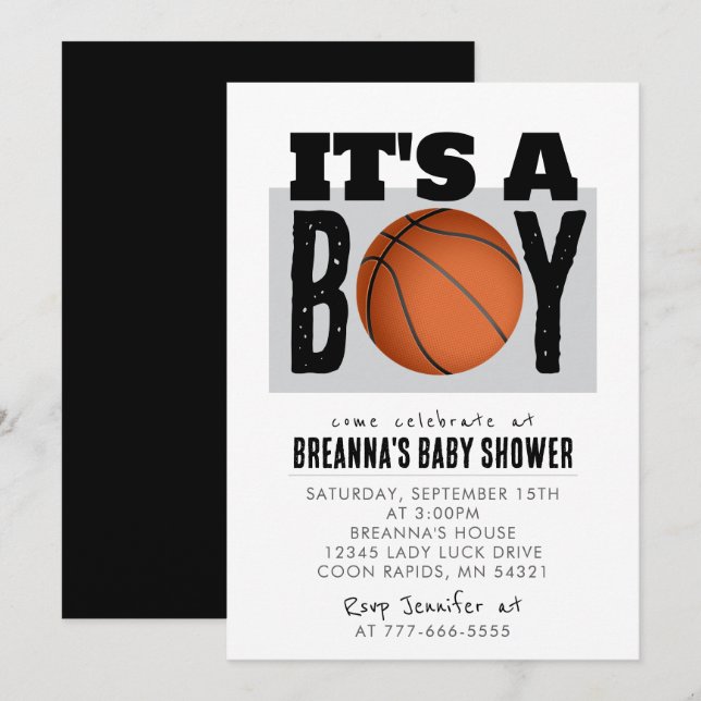 Invitation C'est un Baby shower de basket-ball de garçon Invi (Devant / Derrière)