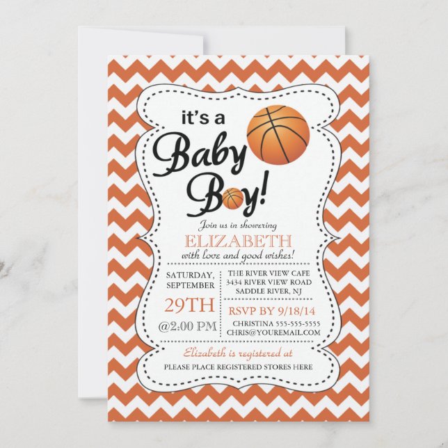 Invitation C'est un Baby shower de basket-ball pour bébé garç (Devant)