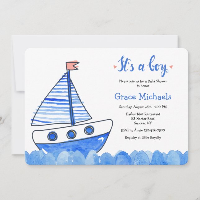 Invitation C'est un Baby shower de bateau à voile (Devant)