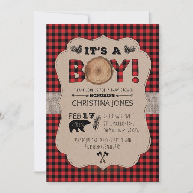 Invitation C'est un Baby shower de bûcherons (Devant)
