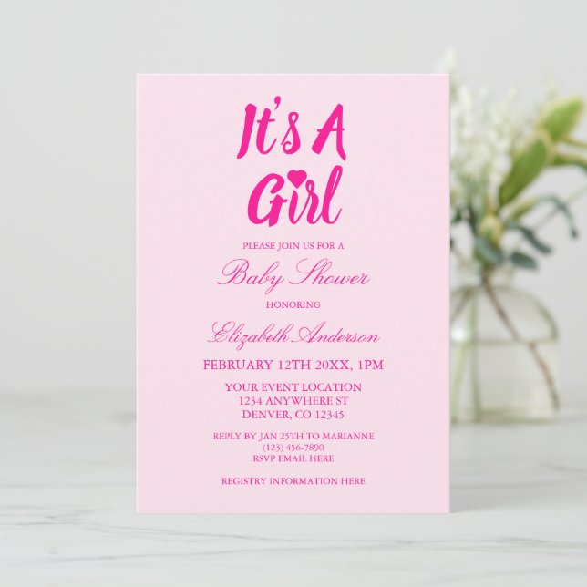 Invitation C'est un Baby shower de coeur de fille (Debout devant)