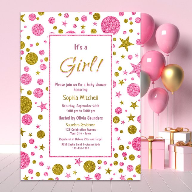 Invitation C'est un Baby shower de Confetti rose fille (Créateur téléchargé)
