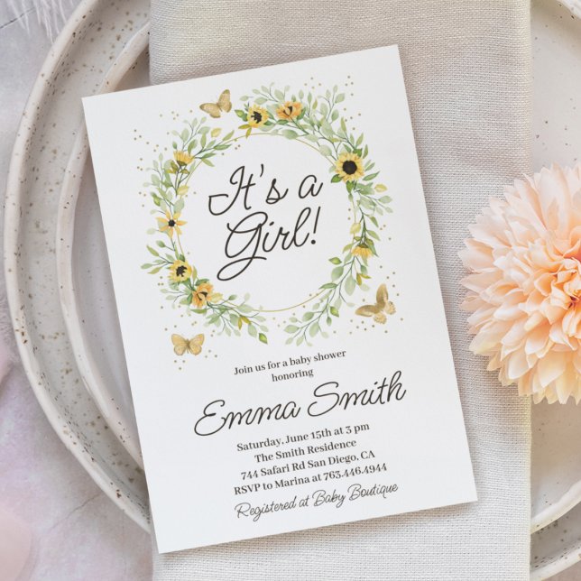 Invitation C'est un Baby shower de couronne de tournesol de f (Créateur téléchargé)