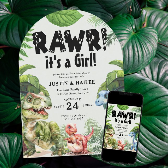 Invitation C'est un Baby shower de dinosaures éditable pour f (Créateur téléchargé)