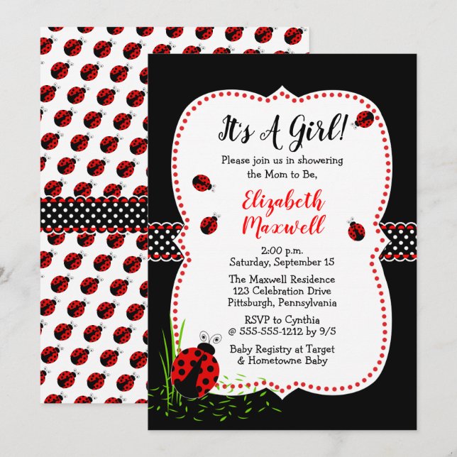 Invitation C'est un Baby shower de fille (Devant / Derrière)