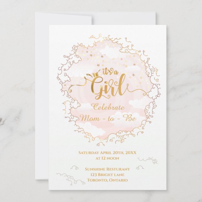 Invitation C'est un Baby shower de fille (Devant)