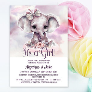 Invitation C'est un Baby shower de fille de bébé d'éléphant