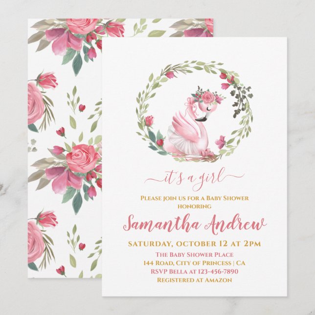 Invitation C'est un Baby shower de Flamant rose délicieux pou (Devant / Derrière)
