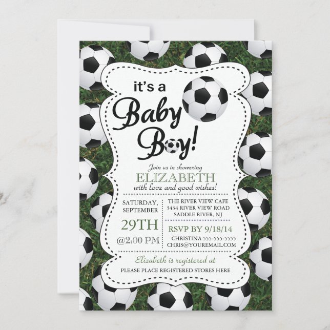 Invitation C'est un Baby shower de Football pour bébé garçon (Devant)