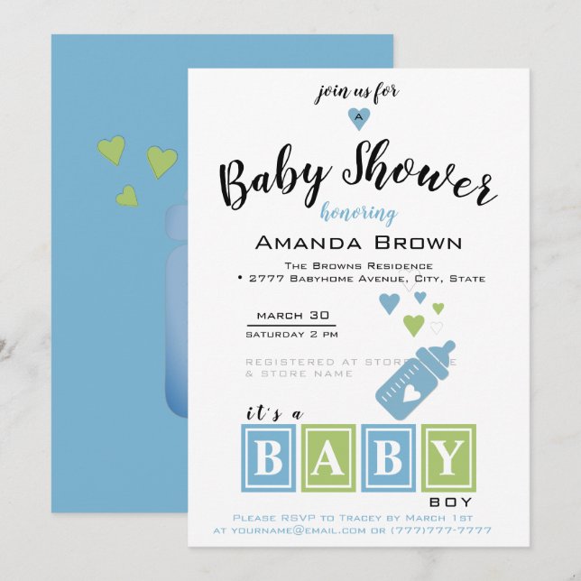 Invitation C'est un Baby shower de garçon (Devant / Derrière)