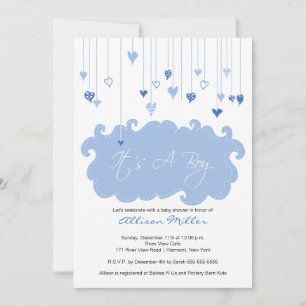 Invitation C'est un Baby shower de garçon aux Coeurs Bleus