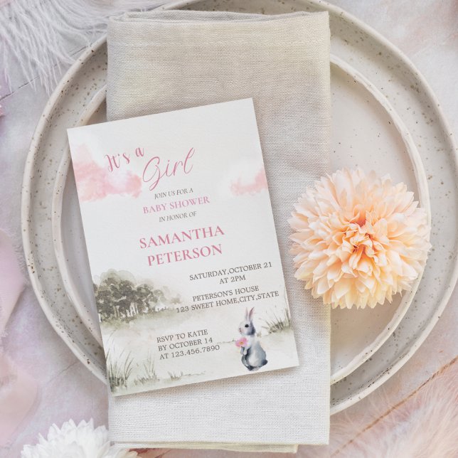 Invitation C'est un Baby shower de lapin de bois d'aquarelle  (Créateur téléchargé)