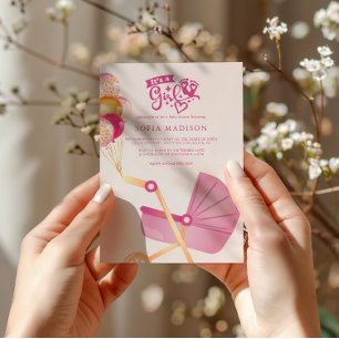 Invitation C'est un Baby shower de poussette rose fille