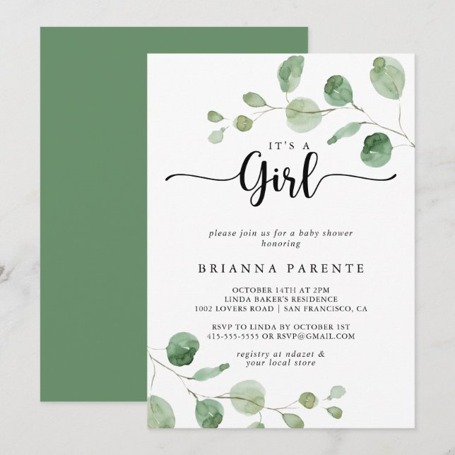 Invitation C'est un Baby shower d'Eucalyptus écossais (Devant / Derrière)
