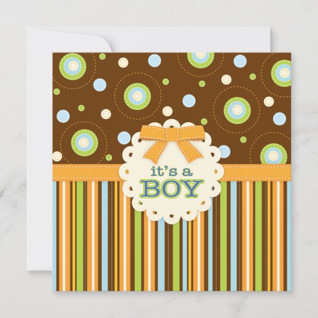 Invitation C'est un Baby shower d'Orange et de Stitches Bleus (Devant)