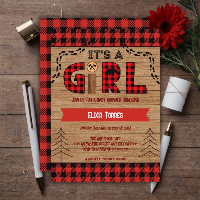 Invitation C'est un Baby shower en bois rustique pour filles (Créateur téléchargé)