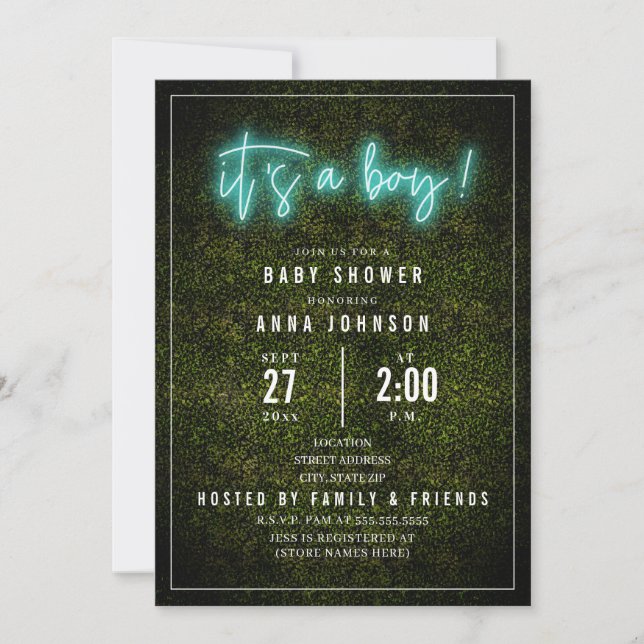 Invitation C'est un Baby shower en Boxwood Bleu Non Garçon (Devant)