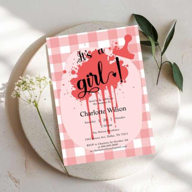 Invitation C'est un Baby shower En vichy rouge Girl Cute Past (Créateur téléchargé)