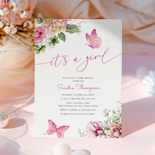 Invitation C'est un Baby shower floral à papillon