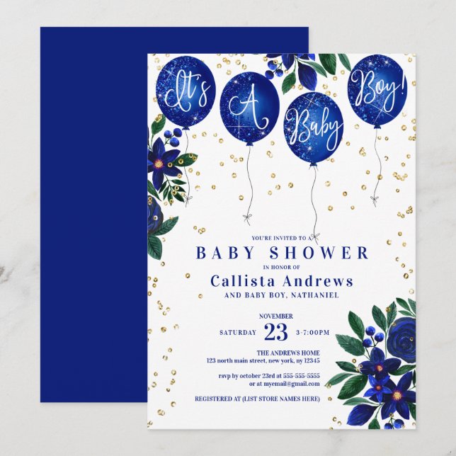Invitation C'est un Baby shower floral de ballons de Parties  (Devant / Derrière)