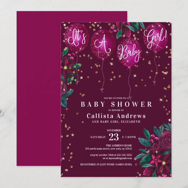 Invitation C'est un Baby shower floral de ballons de Parties  (Devant / Derrière)