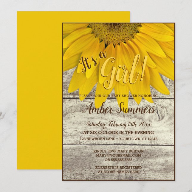 Invitation C'est un baby shower floral de jardin de tournesol (Devant / Derrière)