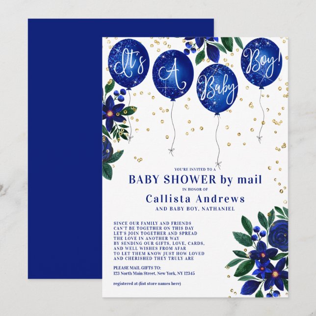Invitation C'est un Baby shower Floral de Parties scintillant (Devant / Derrière)