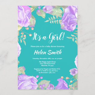 Invitation C'est un Baby shower floral violet pour filles Tur