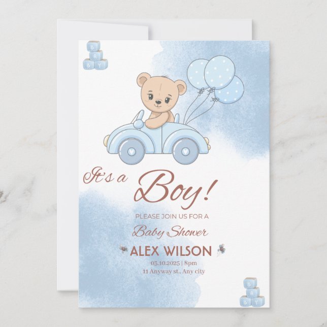 Invitation C'est un baby shower garçon (Devant)