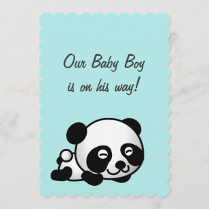 Invitation C'est un Baby shower garçon  Joyeux Panda Sur Bleu
