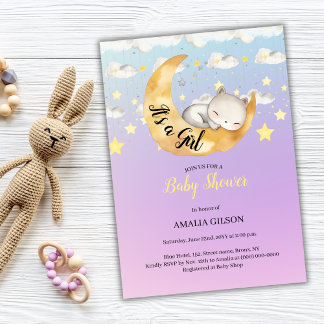 Invitation C'est un Baby shower Girl Moon & Starry Sky