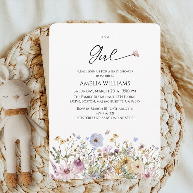 Invitation C'est un Baby shower Pastel Wildfloral Girl (Créateur téléchargé)