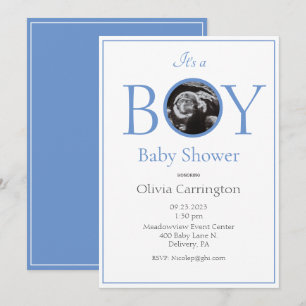 Invitation C'est un Baby shower photo bleu garçon