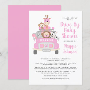Invitation C'est un Baby shower rose safari pour filles