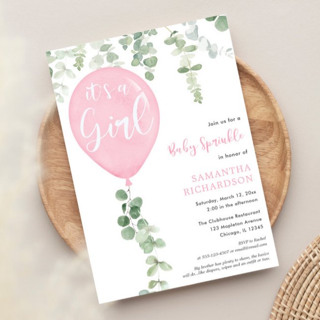 Invitation C'est un ballon à l'eucalyptus rose pour bébé (Créateur téléchargé)