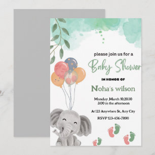 Invitation C'est un ballon coloré baby shower d'éléphant gris