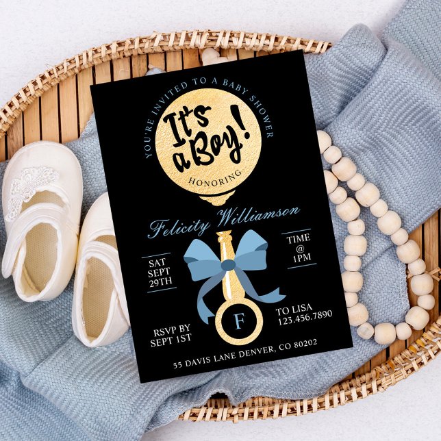 Invitation C'est un bébé bébé Baby shower de bétail Invitatio (It's A Boy Baby Rattle Baby Shower Invitation)