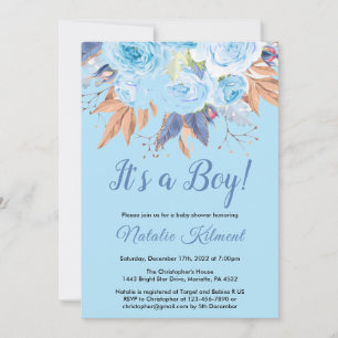 Invitation C'est un Boy Blue Botanical Boy Baby shower