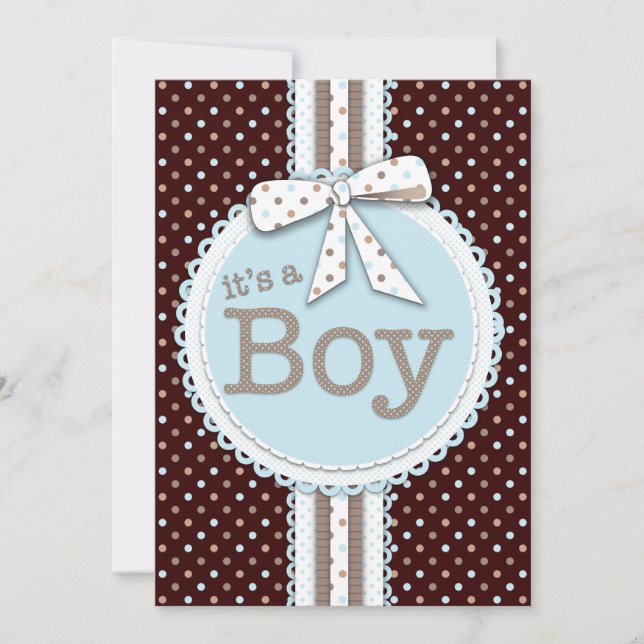 Invitation C'est un Boy Ribbon & Bow Baby shower Blue Dots (Devant)