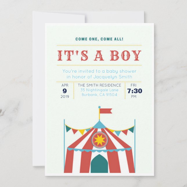 Invitation C'est un cirque d'invitation pour Baby showers (Devant)