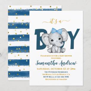 Invitation C'est un garçon adorable Baby Elephant Baby shower