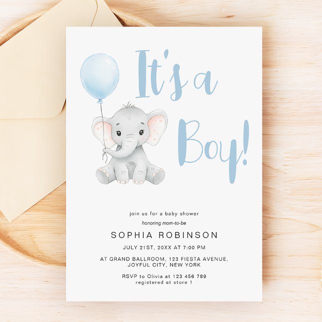 Invitation C'est un garçon adorable éléphant Baby shower bleu (Créateur téléchargé)