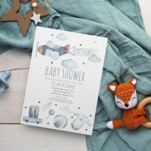 Invitation C'est un garçon Airplane WatercoIor Shower Invitat