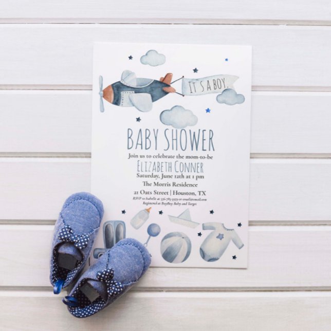 Invitation C'est un garçon Airplane WatercoIor Shower Invitat (It's a boy Airplane WatercoIor Shower Invitation)