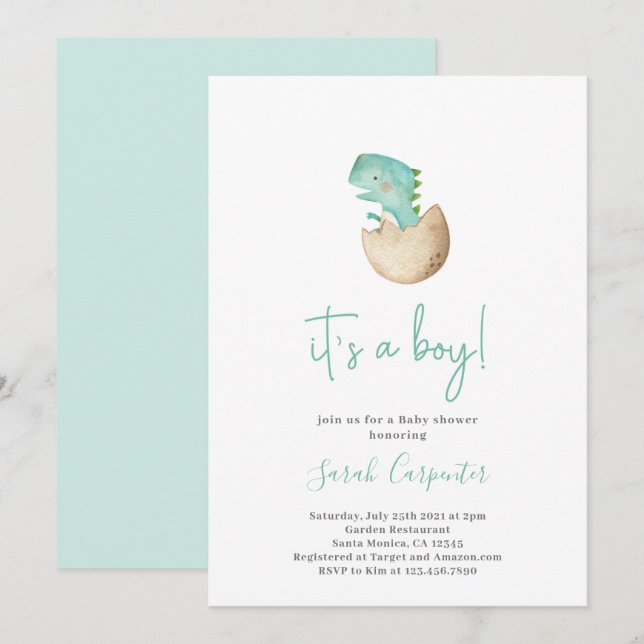Invitation C'est un garçon baby shower de dinosaures garçon (Devant / Derrière)