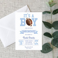 C'est un garçon ! Baby shower de football bleu Inv