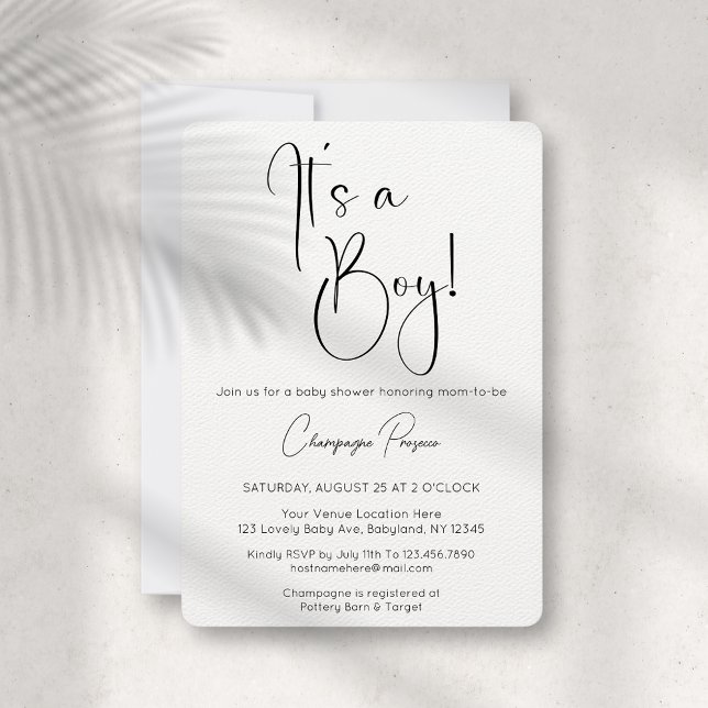 Invitation C'est un garçon Baby shower de script moderne Invi (Créateur téléchargé)