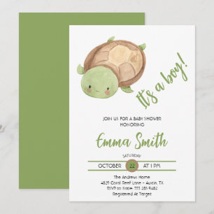 Invitation C'est un garçon Baby shower de tortue marine aquar