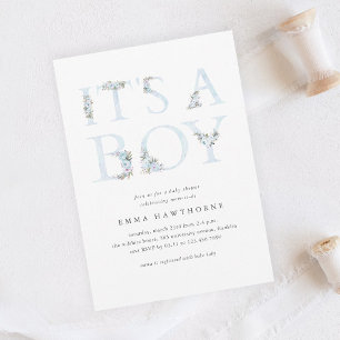Invitation C'est un garçon Baby shower de typographie florale