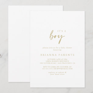 Invitation C'est un garçon Baby shower d'or moderne et élégan